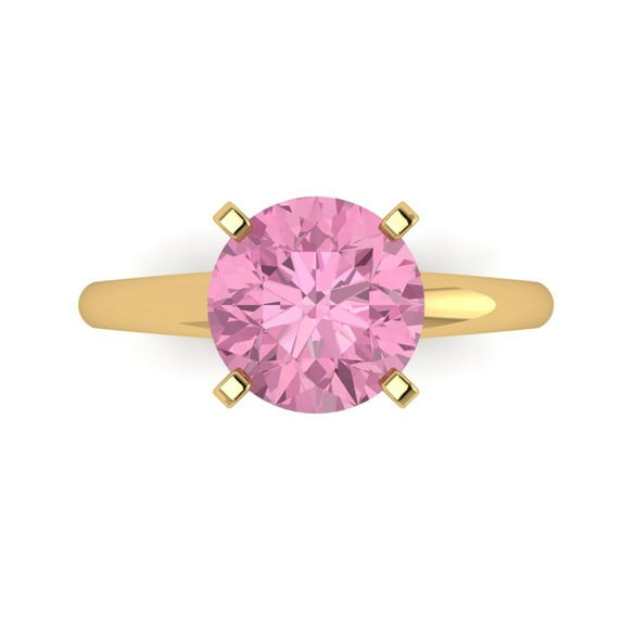 2.5 ct Round Cut Simulated Pink Diamond Solitaire Engagement Ring for Women in 18K Yellow Gold