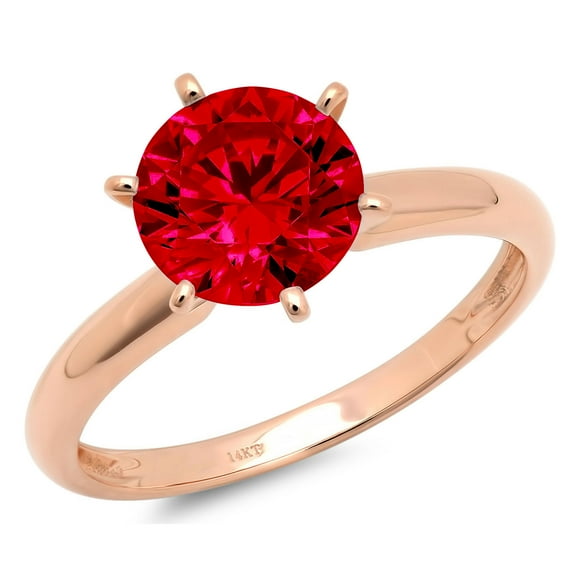 2.5 ct Round Cut Simulated Ruby Solitaire 14K Rose Gold Womens Engagement Ring