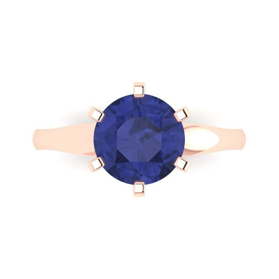 2.5 ct Round Cut Simulated Tanzanite Solitaire 18K Rose Gold Womens Engagement Ring