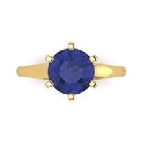 2.5 ctw Solitaire Anniversary Ring for Women | Round Cut Simulated Tanzanite | Hyperallergenic Solid 18K Yellow Gold