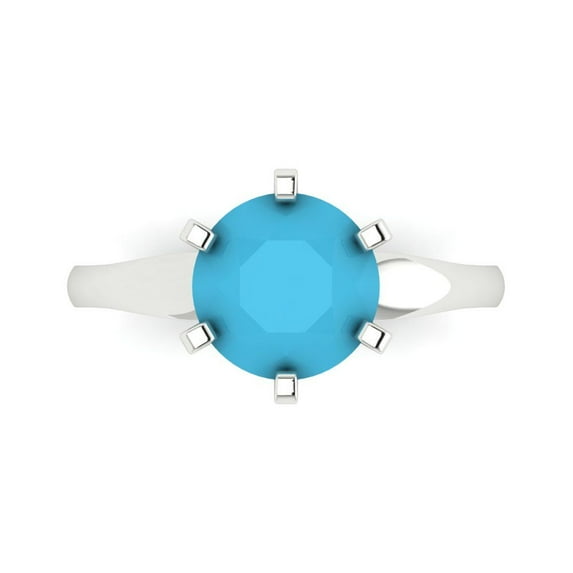 2.5 ct Round Cut Simulated Turquoise Solitaire 18K White Gold Womens Engagement Ring