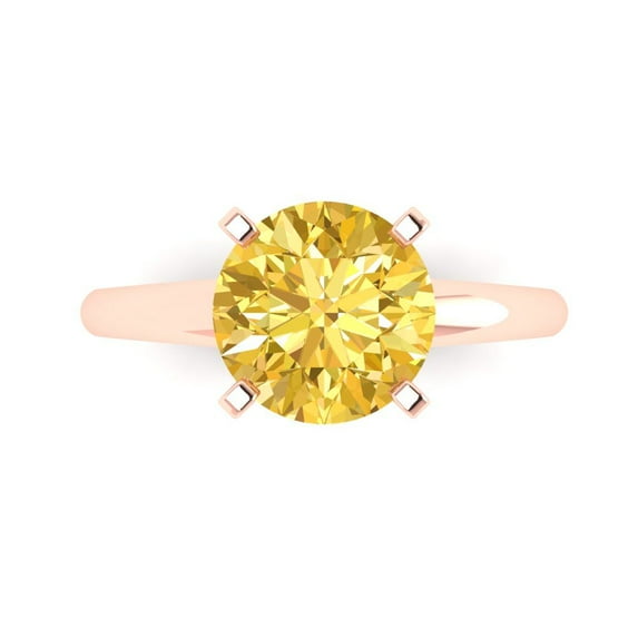 2.5 ctw Solitaire Anniversary Ring for Women | Round Cut Simulated Yellow Diamond | Hyperallergenic Solid 14K Rose Gold