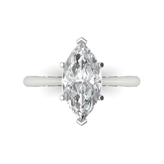2.5 ctw Solitaire Anniversary Ring for Women | Marquise Cut Zirconia Diamond | Hyperallergenic Solid 18K White Gold