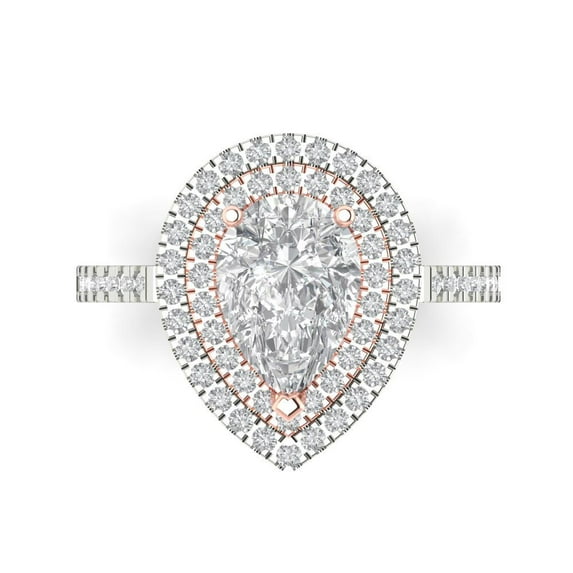 2.48 ct Pear Cut Simulated Diamond Halo 18K White/Rose Gold Womens Engagement Ring