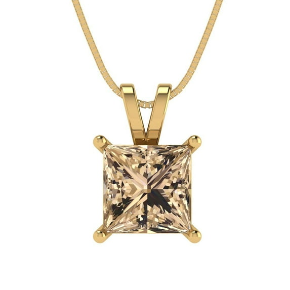2.5 cctw Yellow Moissanite Yellow Gold Plated Pendant with 16" Box Chain (7.5mm, Princess Cut)