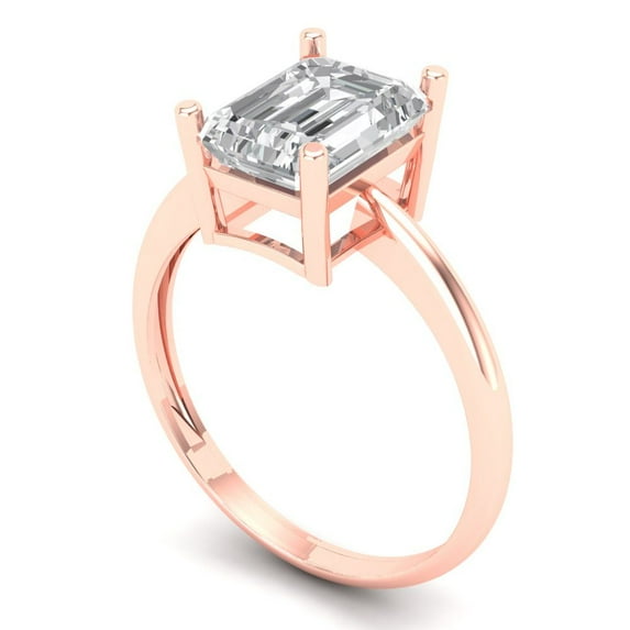 2.5 ct radiant cut clear Zircon 18k rose gold Bridal Wedding Engagement Promise Anniversary Ring for Women size 4.5