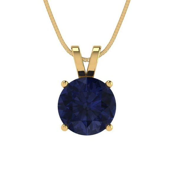 2.5 ct round cut blue sapphire 14k yellow hypoallergenic Solid gold Designer Everyday Affordable Dainty Necklace Pendant + 16" hypoallergenic Solid gold chain
