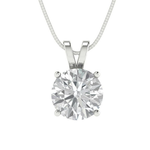 2.5 cctw White Sapphire White Gold Plated Pendant with 18" Box Chain (9mm, Round Cut)