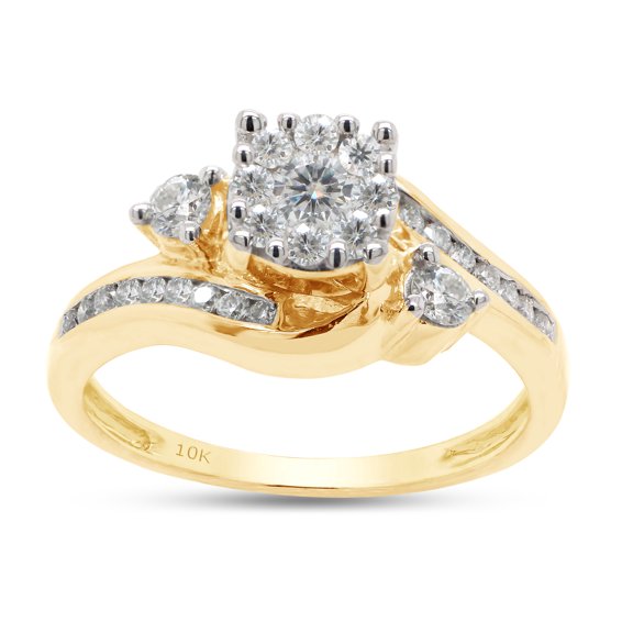 2/5 ct. t.w Round Cut Lab Created Moissanite Diamond Bypass Engagement Promise Ring For Women In 10K Solid Yellow Gold (G-H Color, VVS1 Clarity,0.40 Cttw)-4.5