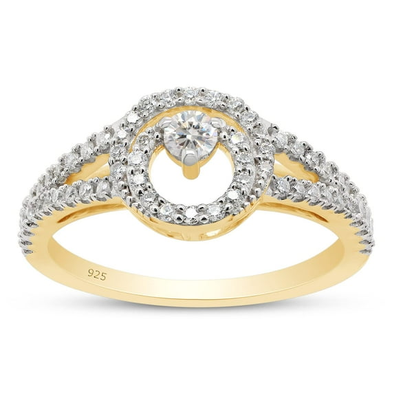 2/5 ct. t.w Round Cut Lab Created Moissanite Diamond Swirl Halo Wedding Engagement Ring 14K Yellow Gold Over Sterling Silver(G-H Color,VVS1 Clarity,0.40 Cttw)-9.5