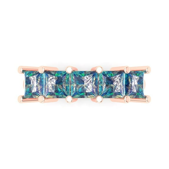 2.5 ctw Wedding Band for Women - 14K Rose Gold Blue Moissanite Stackable Eternity Ring