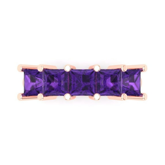 2.5 ctw Wedding Band for Women - 14K Rose Gold Natural Amethyst Stackable Eternity Ring