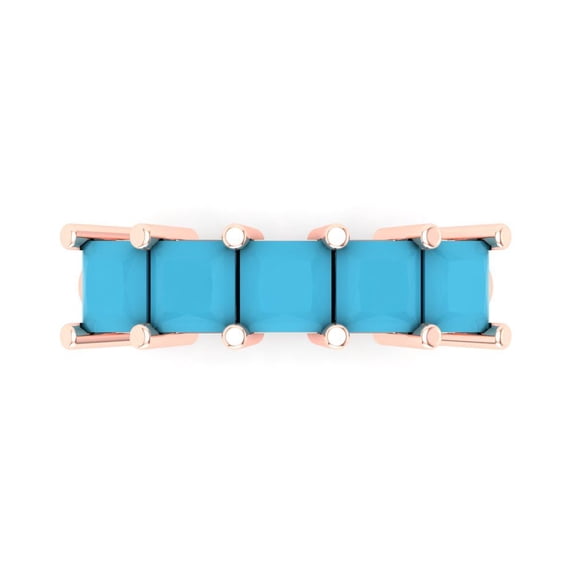 2.5 ctw Wedding Band for Women - 14K Rose Gold Simulated Turquoise Stackable Eternity Ring