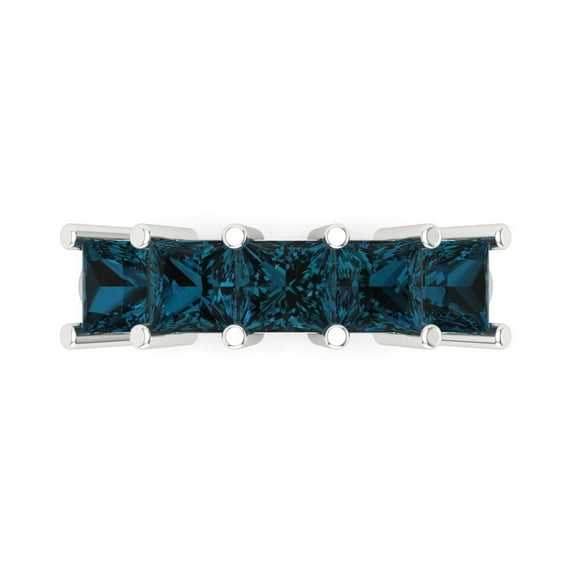 2.5 ctw Wedding Band for Women - 14K White Gold Natural London Blue Topaz Stackable Eternity Ring