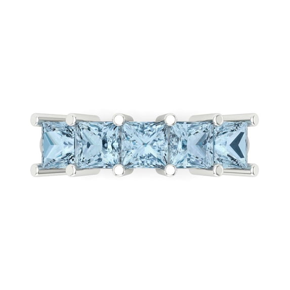 2.5 ctw Wedding Band for Women - 14K White Gold Natural Sky Blue Topaz Stackable Eternity Ring
