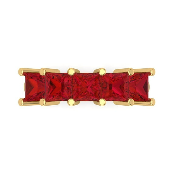 2.5 ctw Wedding Band for Women - 14K Yellow Gold Simulated Ruby Stackable Eternity Ring