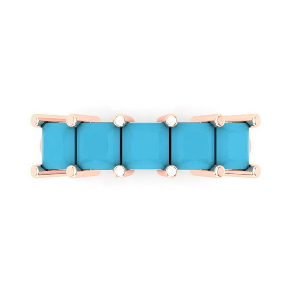2.5 ctw Wedding Band for Women - 18K Rose Gold Simulated Turquoise Stackable Eternity Ring