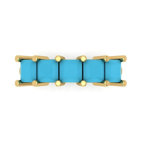 2.5 ctw Wedding Band for Women - 18K Yellow Gold Simulated Turquoise Stackable Eternity Ring
