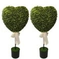 2.5 ft Boxwood Heart Topiary Outdoor, 2 Sets Valentine's Day Heart Shaped Topiary Trees, Artificial Decorations Ball Planter Pots with Bow Tie, Faux Fake Mini Greenery Indoor Porch Home Decor
