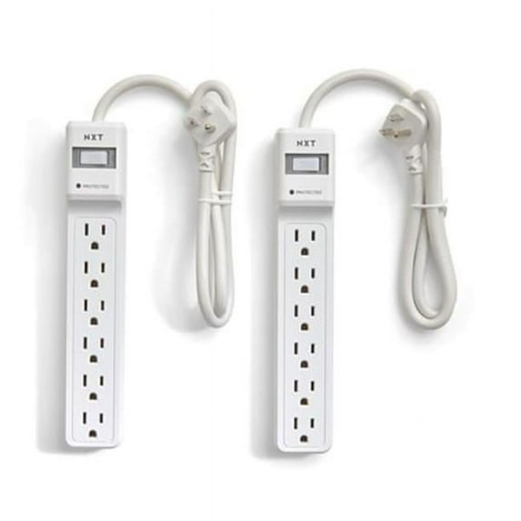 2.5 ft. Cord 6-Outlet Surge Protector, White - 500 Joules, 2 per Pack