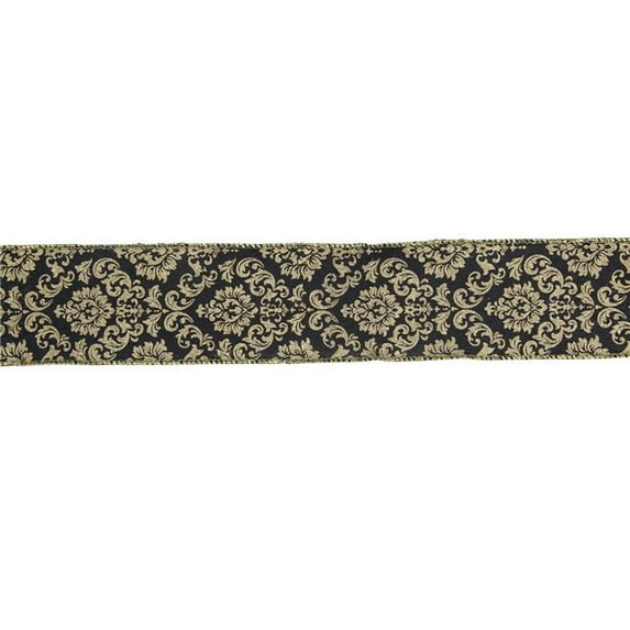 2.5 in. x 16 Yards Damask Christmas Wired Craft Ribbon, Black & Gold