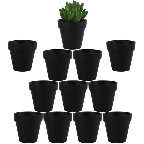 2.5 inch Black Terracotta Pots with Drainage Holes,Small Mini Clay Ceramic Pottery Planter,Cactus Flower Terra Cotta Pots,Succulents Nursery Pots for Indoor/Outdoor Plants,Crafts-12 Pack
