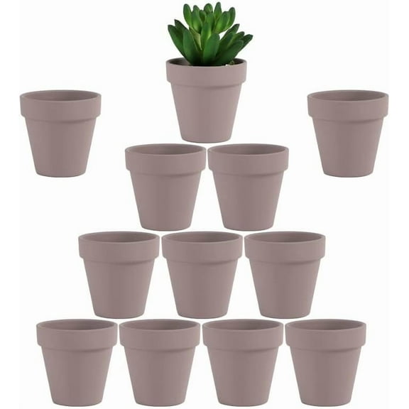 2.5 inch Grey Terracotta Pots with Drainage Holes,Small Mini Clay Ceramic Pottery Planter,Cactus Flower Terra Cotta Pots,Succulents Nursery Pots for Indoor/Outdoor Plants,Crafts-12 Pack