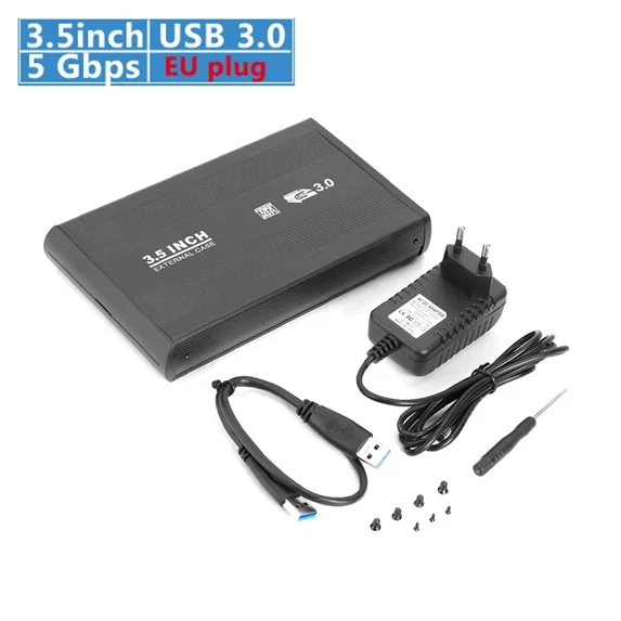 2.5 inch HDD Case USB3.0/2.0 to SATA Port SSD HDD Hard Drive Case Enclosure 5Gbps USB 3.0 External Solid State Hard Disk Box (3.5 inch USB 3.0 EU)