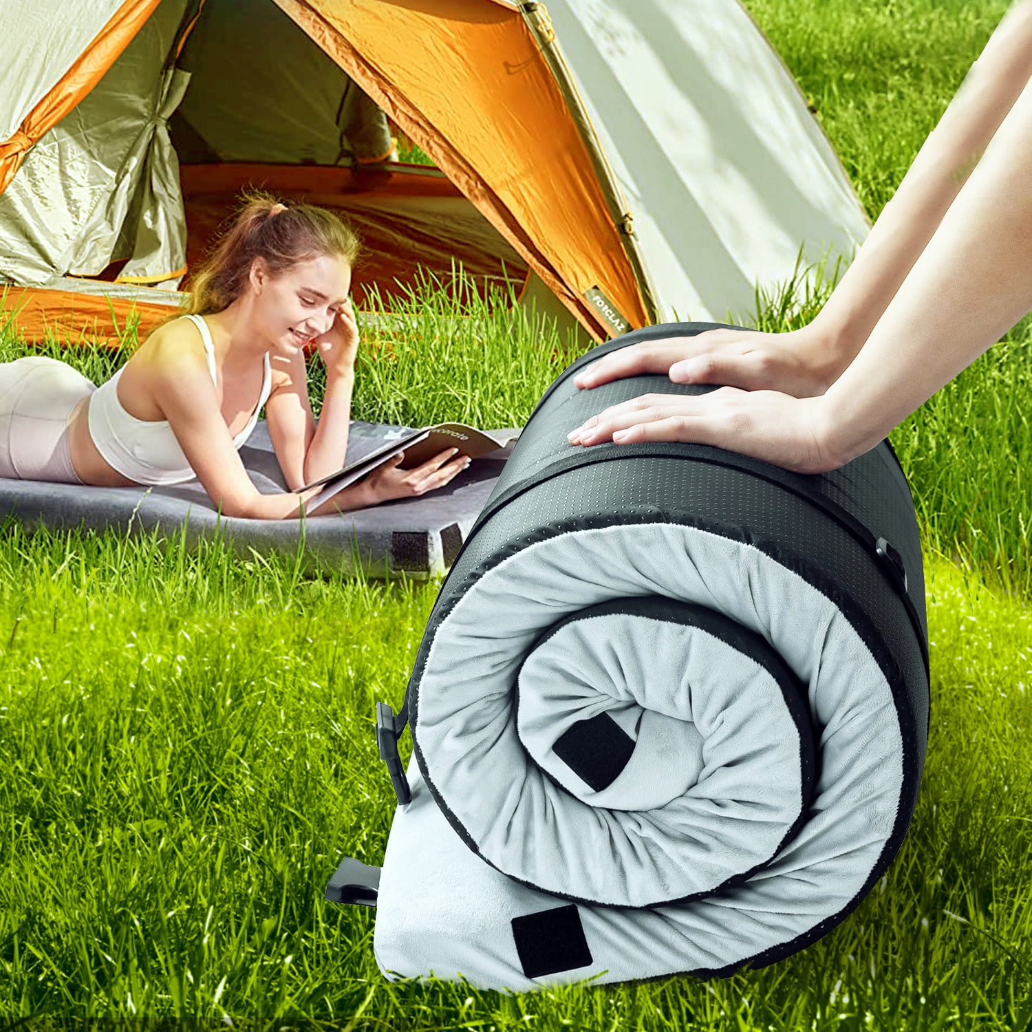 2.5 inch Memory Foam Sleeping Pad Camping Mattress,Portable Roll Up  Sleeping Mat, Waterproof,Small