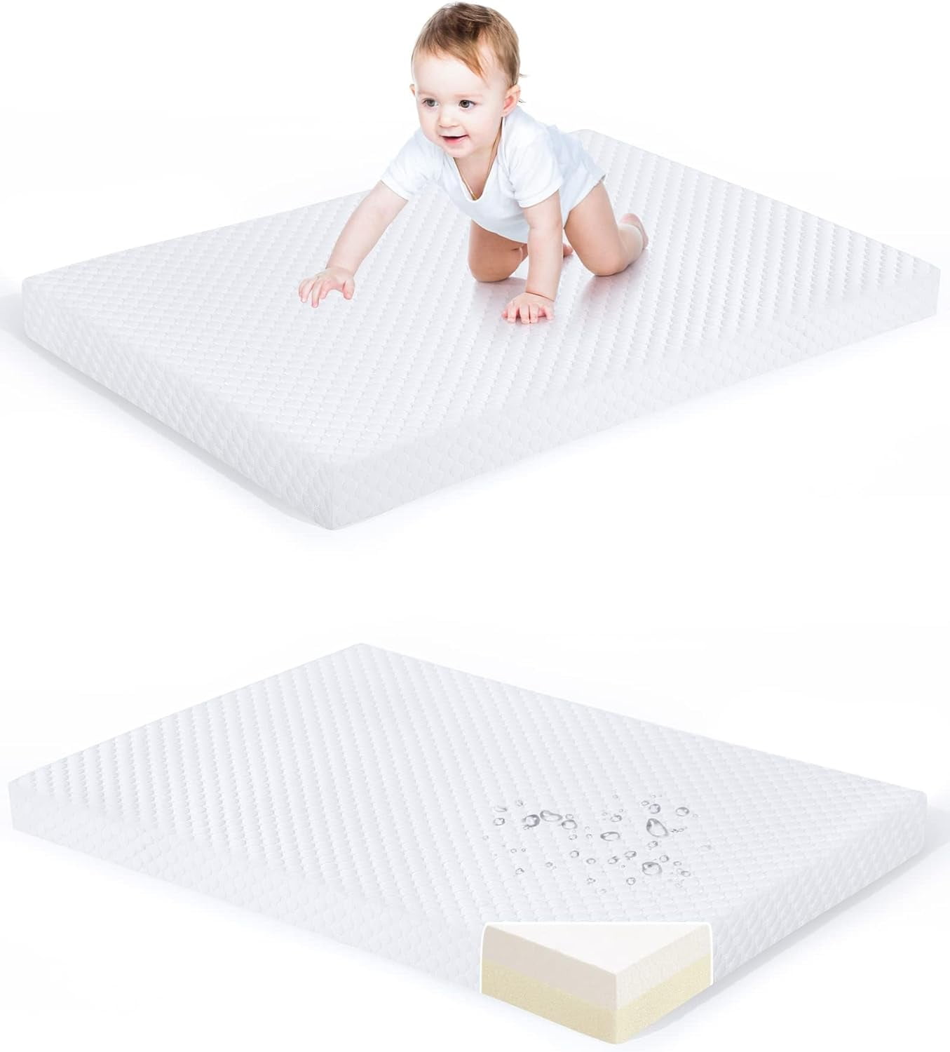 2.5 inch Toddler Crib Mattress Pad With Removable Zippered Washable Cover, Foldable Baby Memory