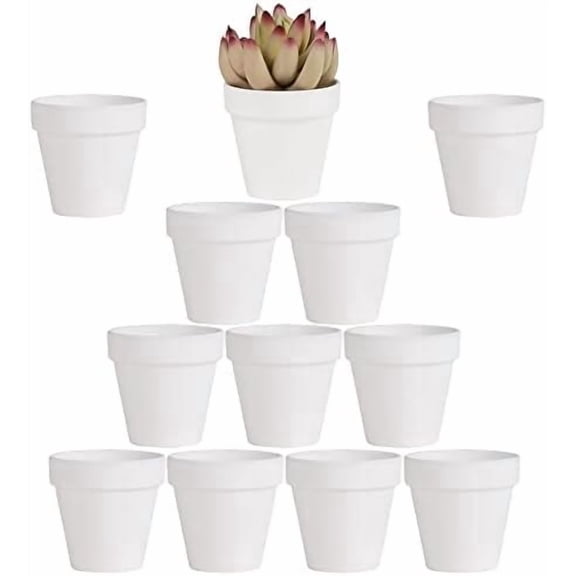 2.5 inch White Terracotta Pots with Drainage Holes,Small Mini Clay Ceramic Pottery Planter,Cactus Flower Terra Cotta Pots,Succulents Nursery Pots for Indoor/Outdoor Plants,Crafts-12 Pack