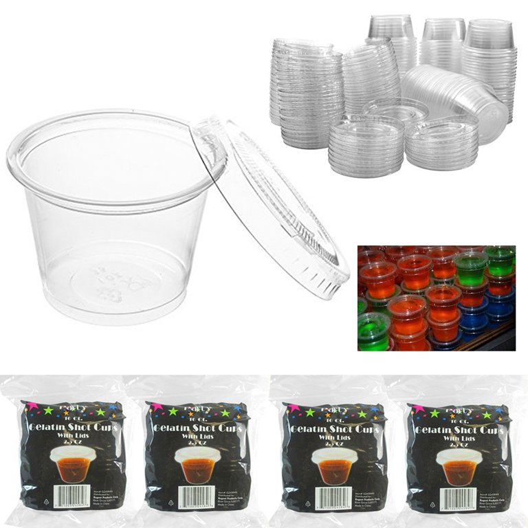 Bulk 100 Ct. Small Clear Plastic Gelatin Shot Cups with Lids