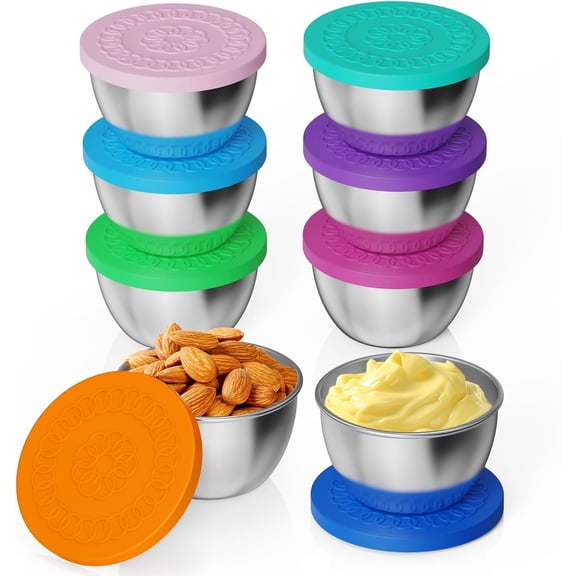 2.5 ozx 8 Pack Sauce Containers for Lunch Box,Salad Dressing Containers To Go,Small Stainless Steel Container with ,Picnics,Travel Meal Prep And Kitchen Storage