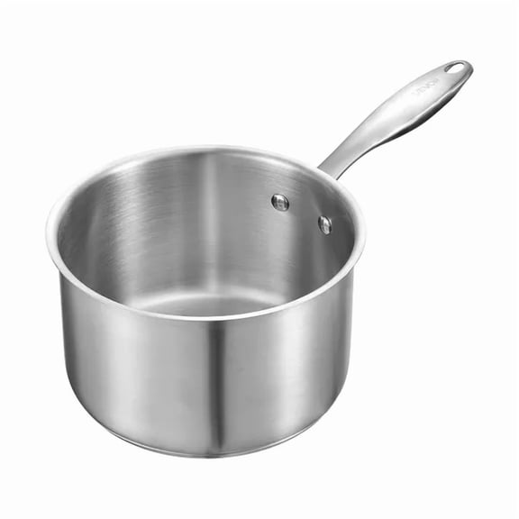 2.5-quart stainless steel stockpot with steamer insert and glass lid, suitable for ovens, dishwashers, and induction cooktops.