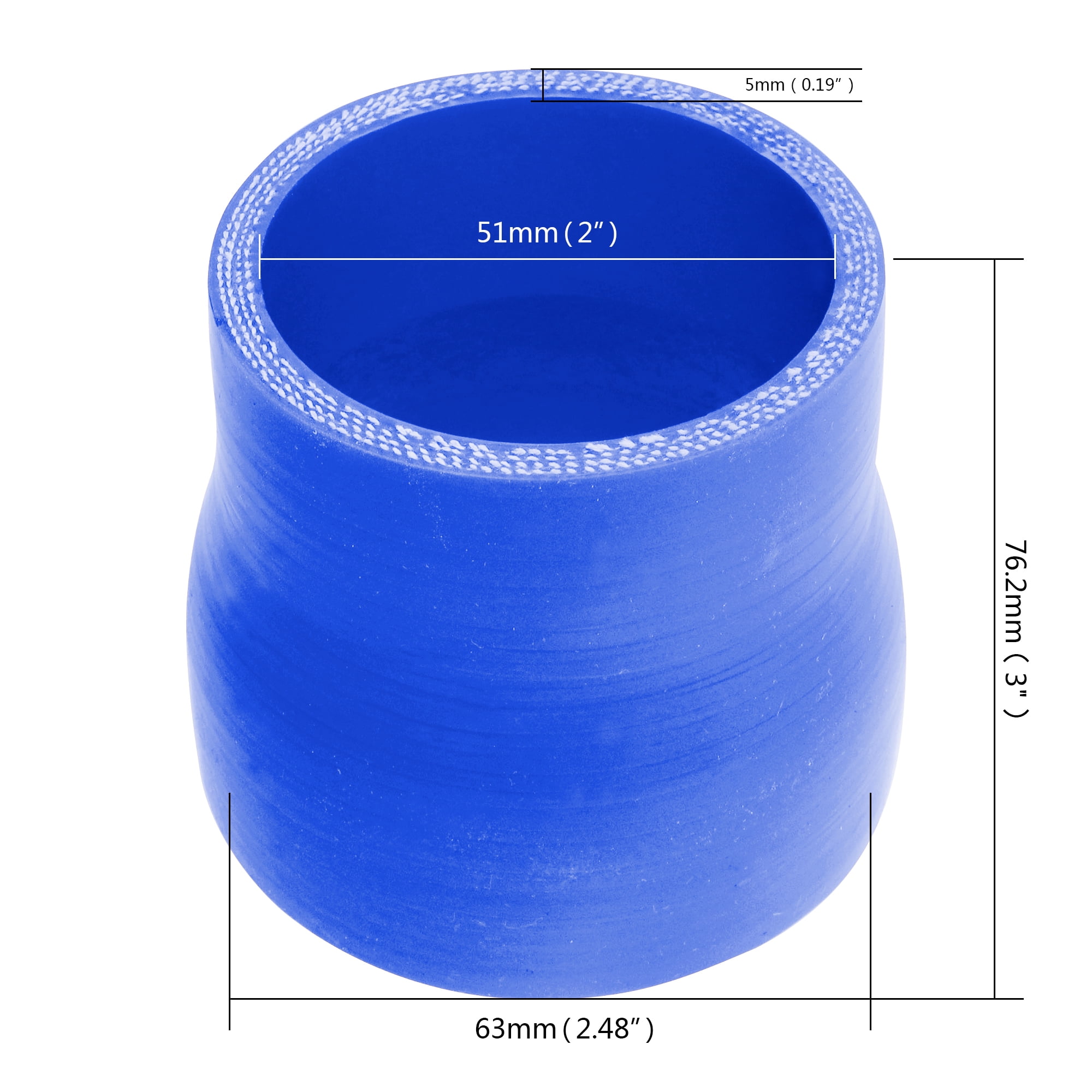 2.5" to 2" (63mm to 51mm) Reducer Hose 3" Long 5mm Thick 4-Ply Coupler for Auto