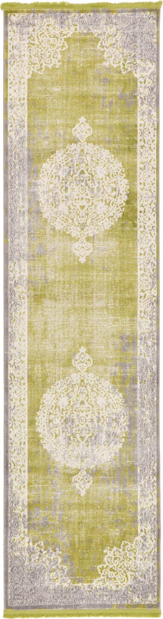 2.5' x 10' Green and Ivory Farmhouse Border Rectangular Rug Runner