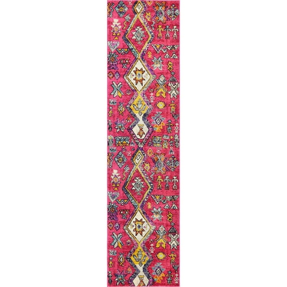 2.5' x 10' Pink and Beige Geometric Tribal Rectangular Rug Runner