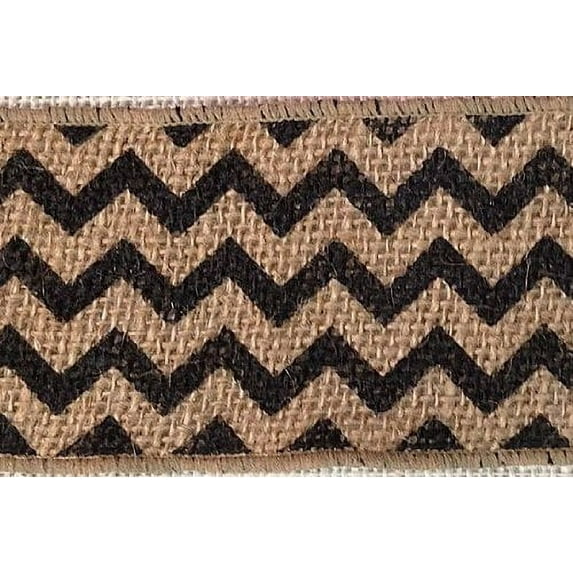 2.5" x 10 Yards Chevron Design Natural Burlap Jute Ribbon (Black)