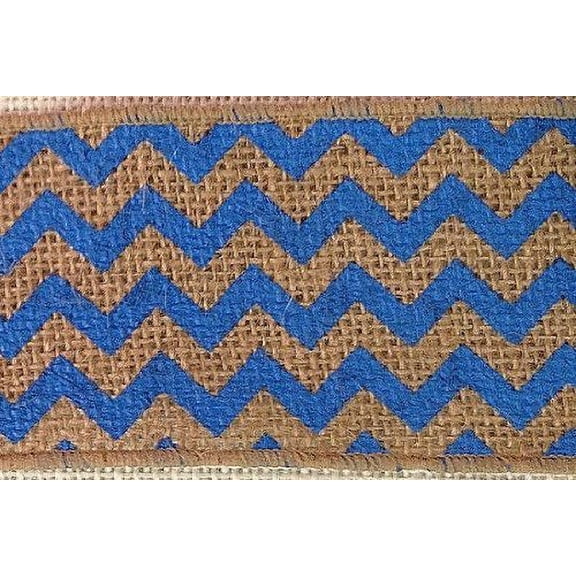 2.5" x 10 Yards Chevron Design Natural Burlap Jute Ribbon (Blue)