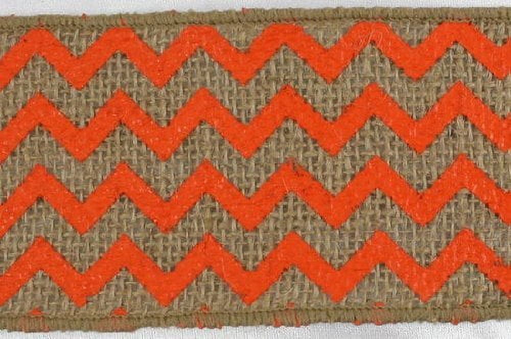 2.5" x 10 Yards Chevron Design Natural Burlap Jute Ribbon (Orange)