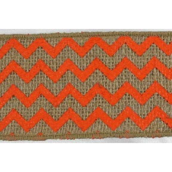 2.5" x 10 Yards Chevron Design Natural Burlap Jute Ribbon (Orange)