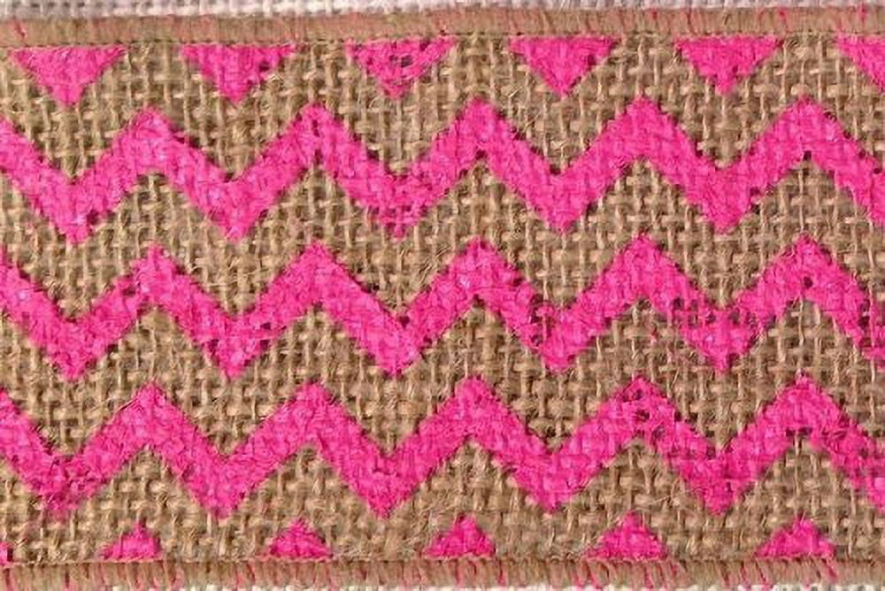 2.5" x 10 Yards Chevron Design Natural Burlap Jute Ribbon (Pink)