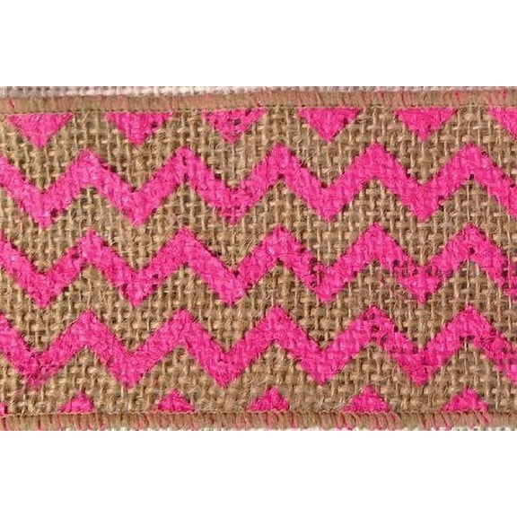 2.5" x 10 Yards Chevron Design Natural Burlap Jute Ribbon (Pink)