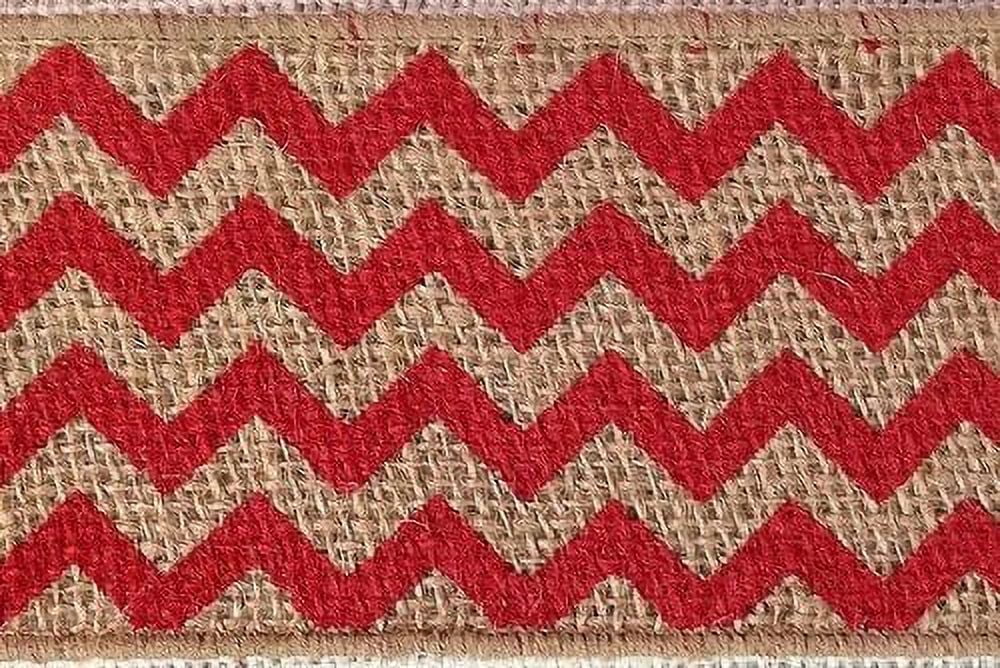 2.5" x 10 Yards Chevron Design Natural Burlap Jute Ribbon (Red)
