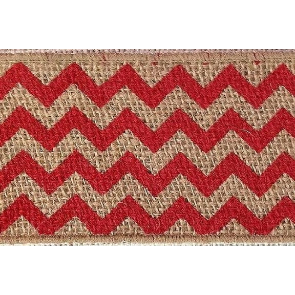 2.5" x 10 Yards Chevron Design Natural Burlap Jute Ribbon (Red)