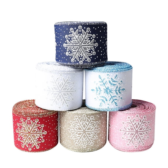 2.5''x 10 Yards Christmas Ribbon for Crafts, 4Pcs Christmas Snowflake Pattern Ribbon for Gift Wrapping, Gift Packaging Ribbon, Christmas Tree Decorative Ribbon, Holiday Wrapping Ribbon Home Decor