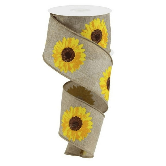 2.5" x 10 yd Bold Sunflower On Royal Burlap Wired Edge RibbonRG0181318