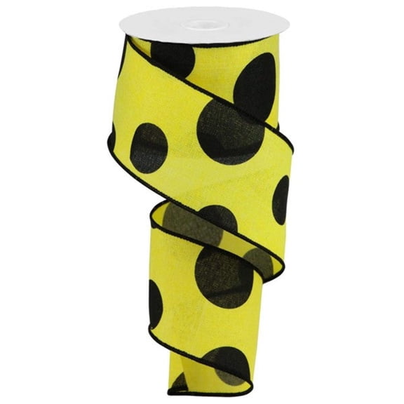 2.5" x 10 yd Large polka dot on royal yellow/black