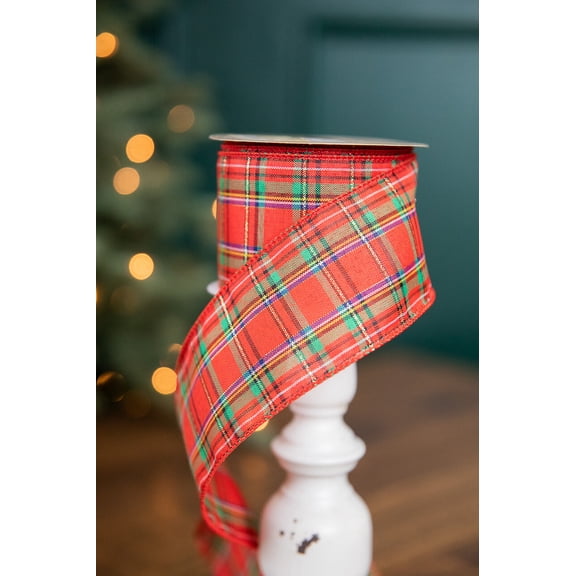 2.5” x 10 Yard Red Green with Blue Plaid Ribbon