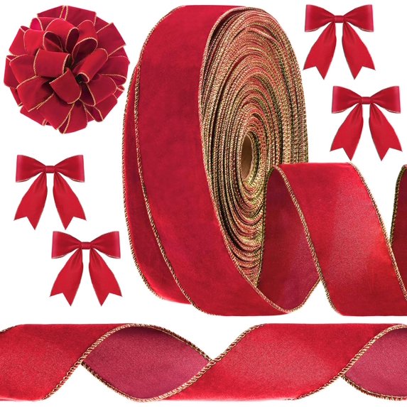 2.5'' x 100 Yards Red Velvet Ribbon Wide Wired Outdoor Ribbon ...